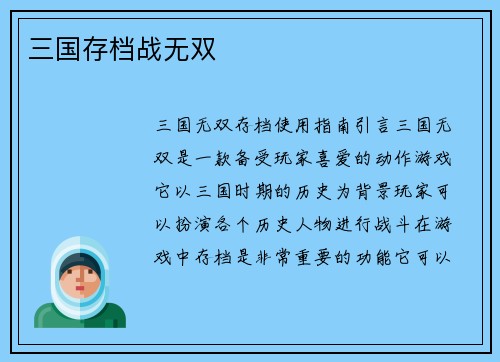 三国存档战无双